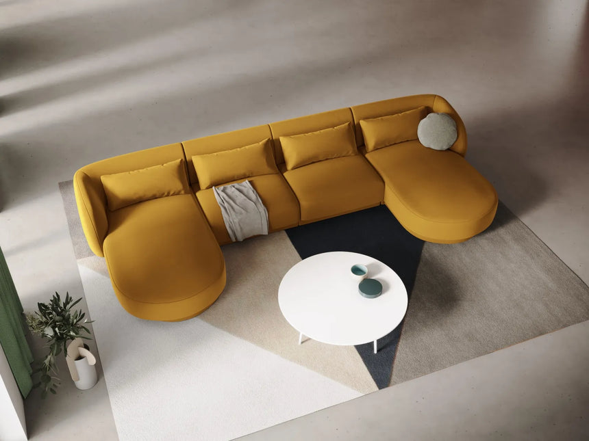 Tulum 5-Sitzer Panorama Sofa aus Samt in Gelb (Bluvel 68), Beine in Schwarzes Plastik, 330x156x70 cm von Cosmopolitan Design – Bild 2