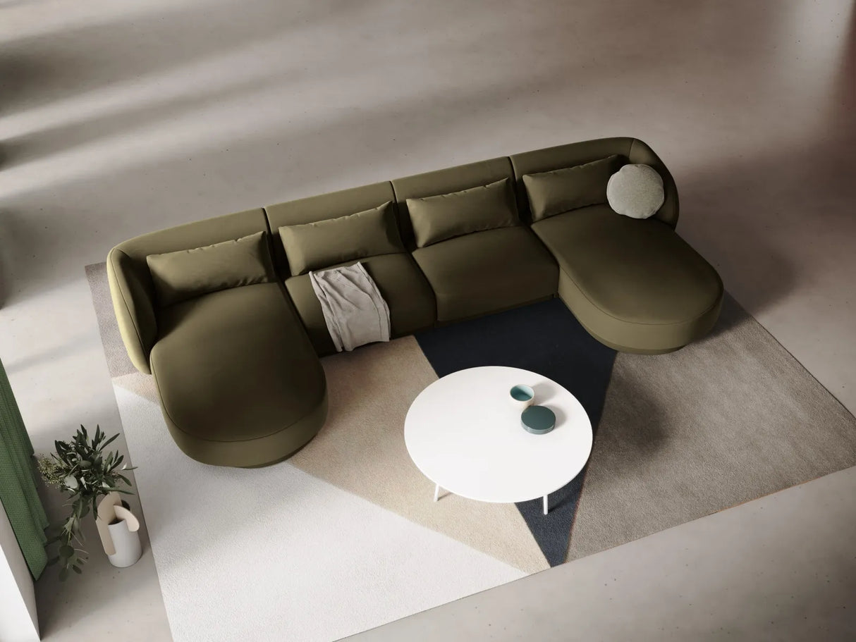 Tulum 5-Sitzer Panorama Sofa aus Samt in Grün (Bluvel 77), Beine in Schwarzes Plastik, 330x156x70 cm von Cosmopolitan Design – Bild 2