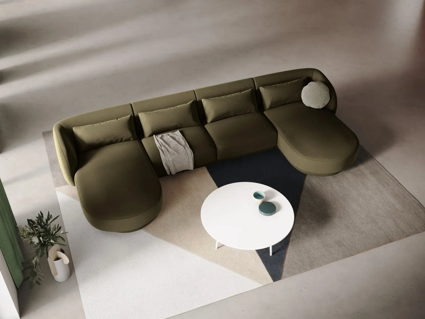 Tulum 5-Sitzer Panorama Sofa aus Samt in Grün (Bluvel 77), Beine in Schwarzes Plastik, 330x156x70 cm von Cosmopolitan Design – Bild 2