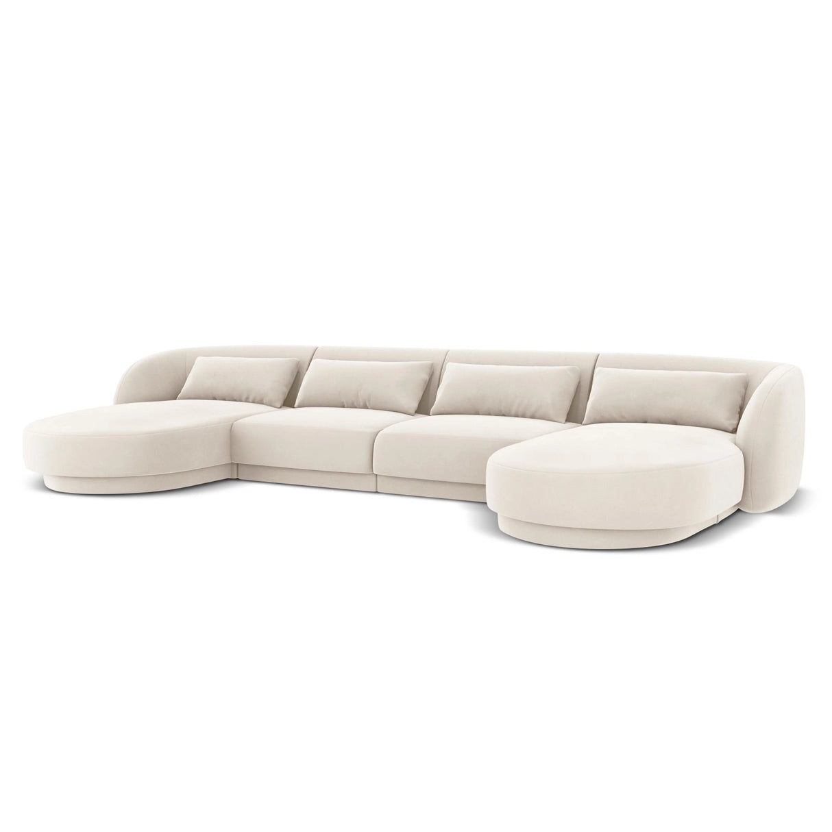 Tulum 5-Sitzer Panorama Sofa aus Samt in Hellbeige (Bluvel 22), Beine in Schwarzes Plastik, 330x156x70 cm von Cosmopolitan Design – Bild 4