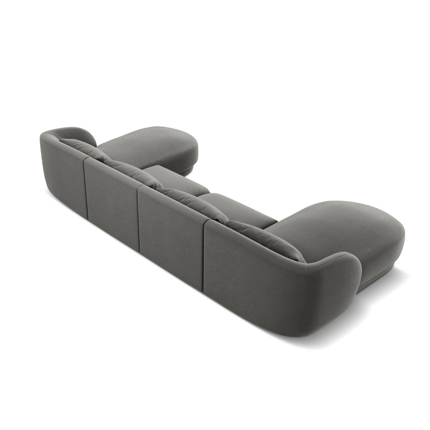 Tulum 5-Sitzer Panorama Sofa aus Samt in Hellgrau (Bluvel 13), Beine in Schwarzes Plastik, 330x156x70 cm von Cosmopolitan Design – Bild 5