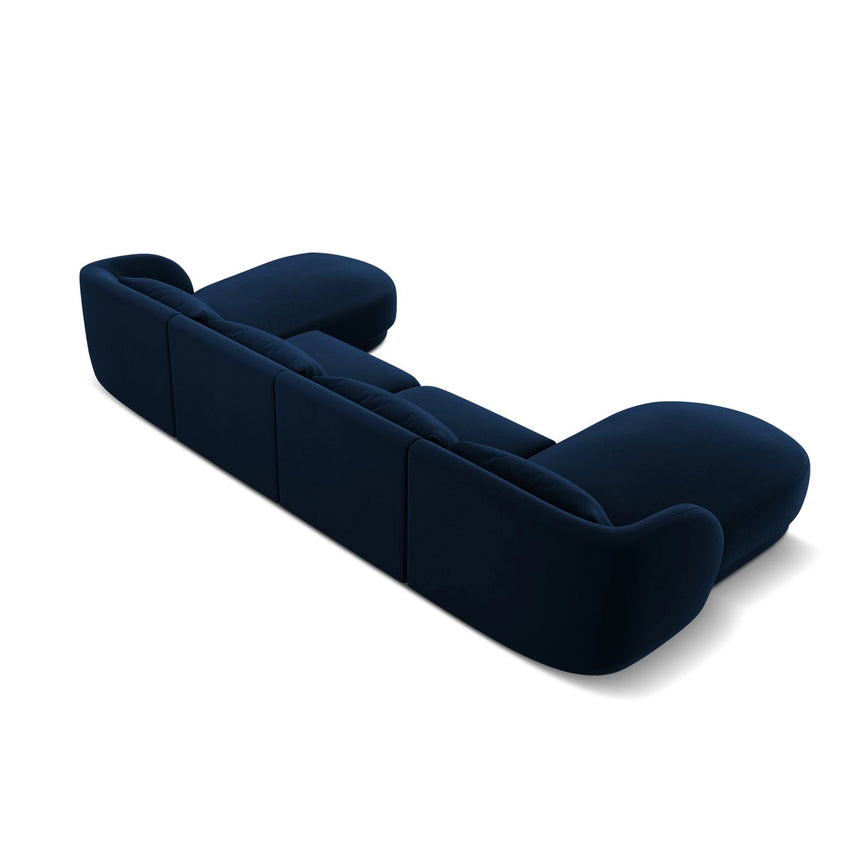 Tulum 5-Sitzer Panorama Sofa aus Samt in Königsblau (Bluvel 86), Beine in Schwarzes Plastik, 330x156x70 cm von Cosmopolitan Design – Bild 5