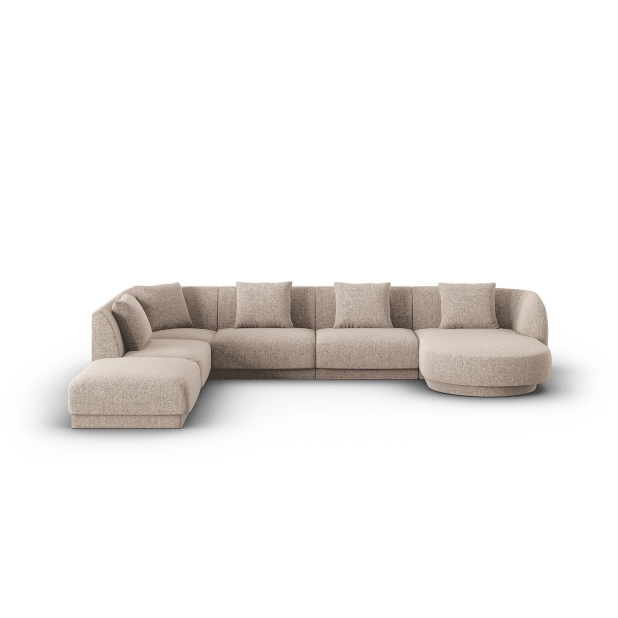 Tulum 6-Sitzer Panorama Ecksofa, Linke Seite, aus Chenille in Beige (Haga 30), Beine aus Schwarzes Plastik, 330x255x70 cm von Cosmopolitan Design – Bild 1