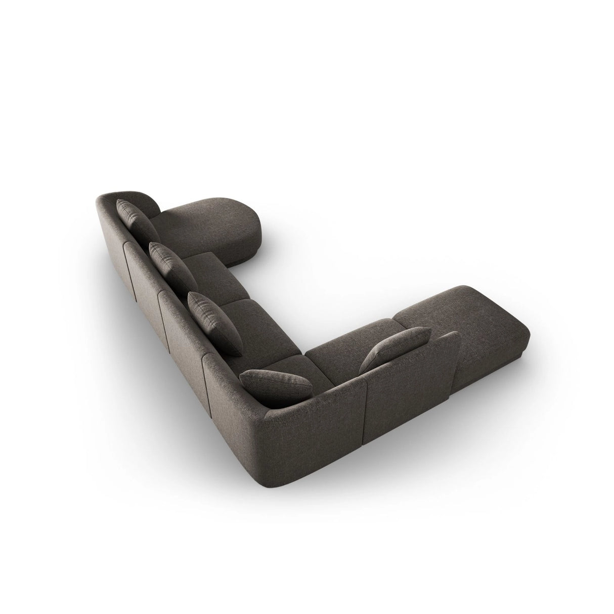 Tulum 6-Sitzer Panorama Ecksofa, Linke Seite, aus Chenille in Grau (Haga 16), Beine aus Schwarzes Plastik, 330x255x70 cm von Cosmopolitan Design – Bild 4