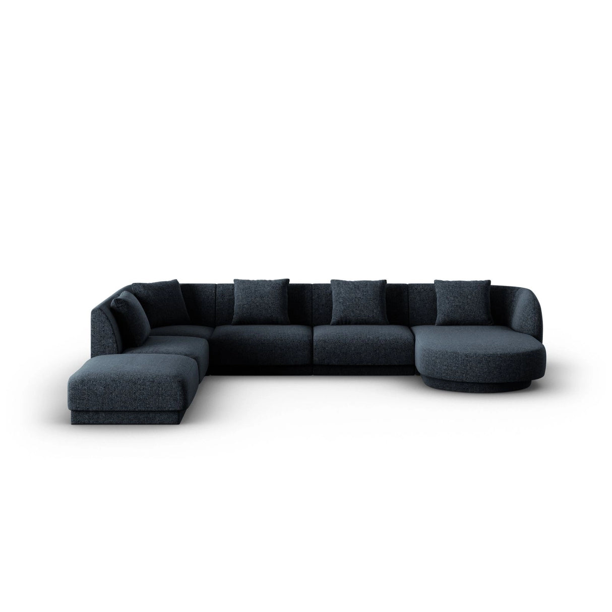 Tulum 6-Sitzer Panorama Ecksofa, Linke Seite, aus Chenille in Königsblau (Haga 86), Beine aus Schwarzes Plastik, 330x255x70 cm von Cosmopolitan Design – Bild 1