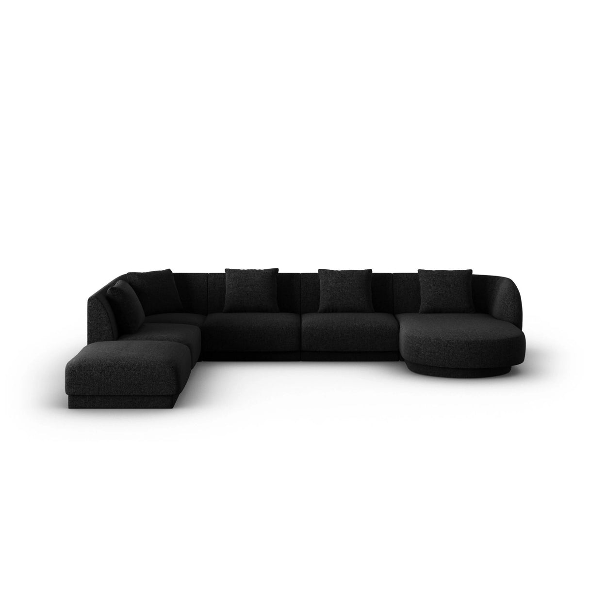 Tulum 6-Sitzer Panorama Ecksofa, Linke Seite, aus Chenille in Schwarz (Haga 19), Beine aus Schwarzes Plastik, 330x255x70 cm von Cosmopolitan Design – Bild 1