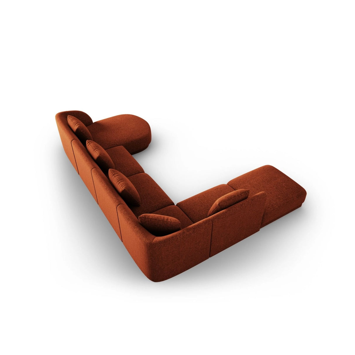 Tulum 6-Sitzer Panorama Ecksofa, Linke Seite, aus Chenille in Terrakotta (Haga 44), Beine aus Schwarzes Plastik, 330x255x70 cm von Cosmopolitan Design – Bild 4