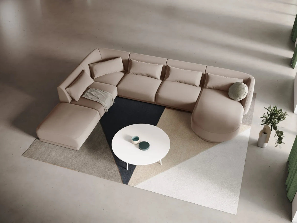 Tulum 6-Sitzer Panorama Ecksofa, Linke Seite, aus Samt in Beige (Bluvel 28), Beine aus Schwarzes Plastik, 330x255x70 cm von Cosmopolitan Design – Bild 2