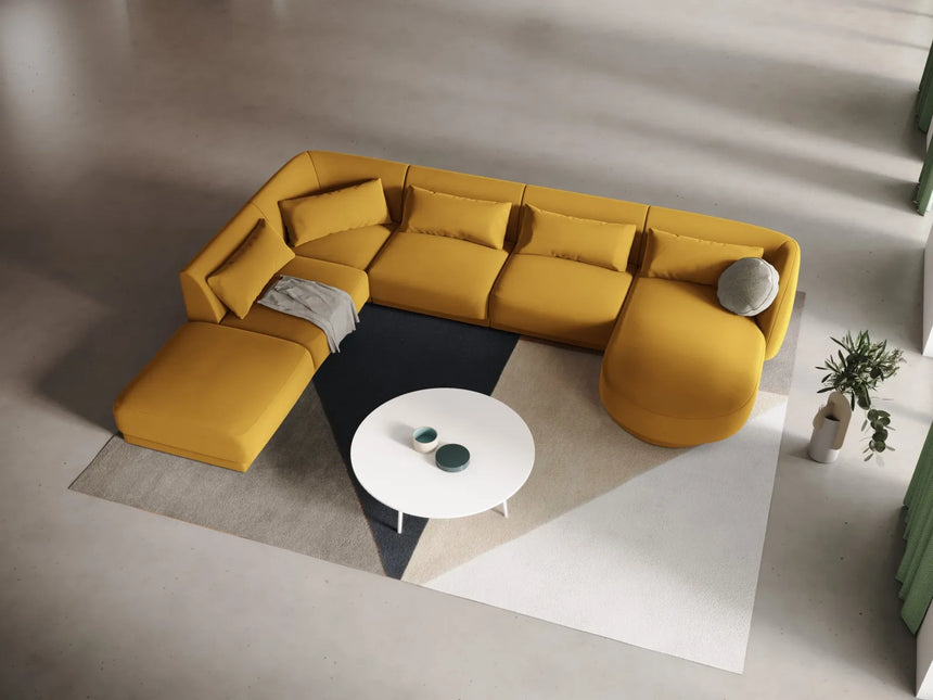 Tulum 6-Sitzer Panorama Ecksofa, Linke Seite, aus Samt in Gelb (Bluvel 68), Beine aus Schwarzes Plastik, 330x255x70 cm von Cosmopolitan Design – Bild 2