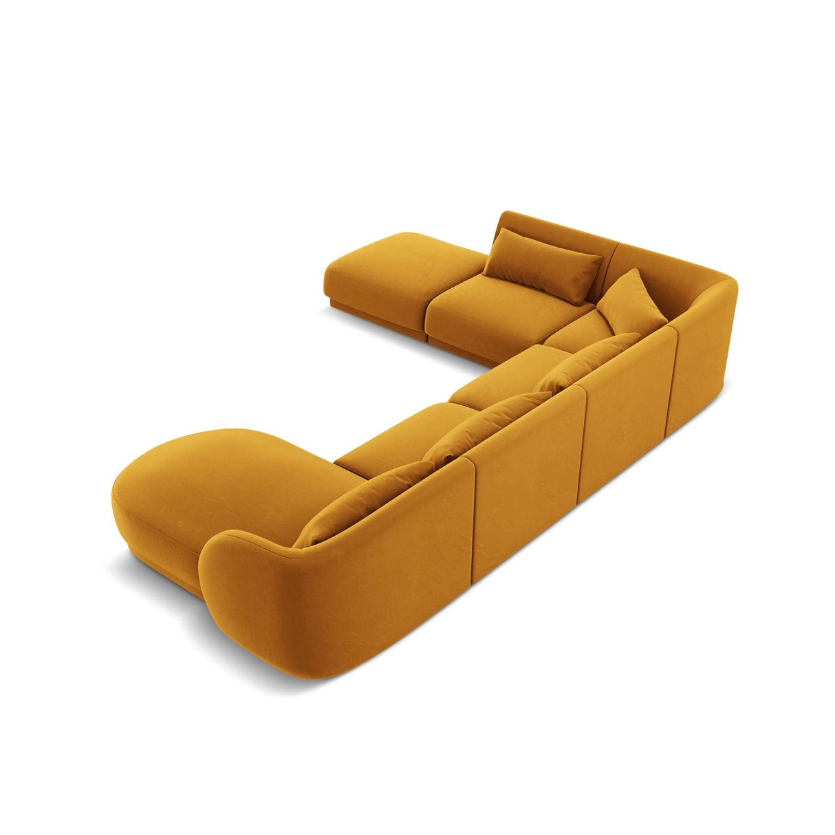 Tulum 6-Sitzer Panorama Ecksofa, Linke Seite, aus Samt in Gelb (Bluvel 68), Beine aus Schwarzes Plastik, 330x255x70 cm von Cosmopolitan Design – Bild 5