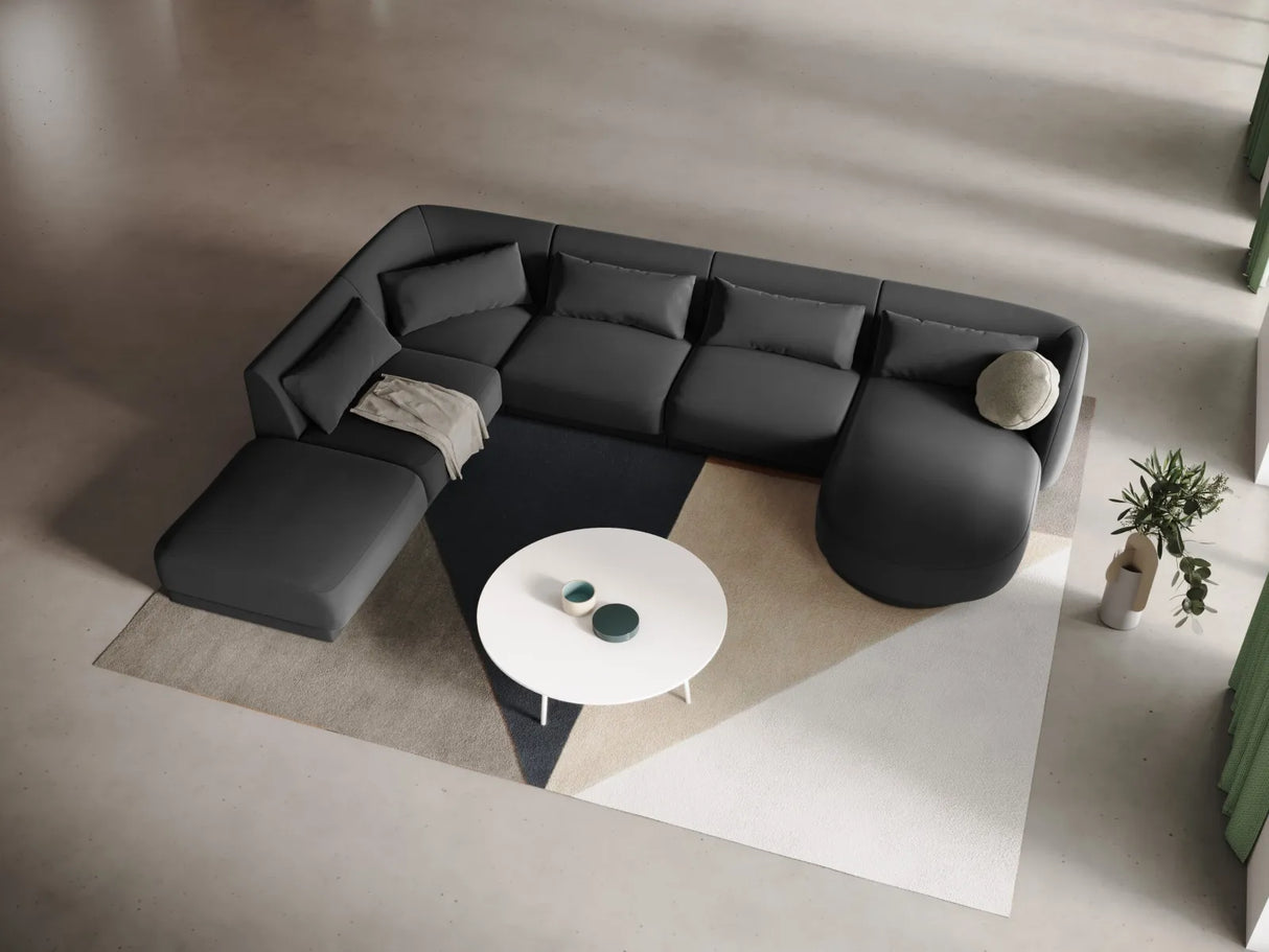 Tulum 6-Sitzer Panorama Ecksofa, Linke Seite, aus Samt in Grau (Bluvel 14), Beine aus Schwarzes Plastik, 330x255x70 cm von Cosmopolitan Design – Bild 2