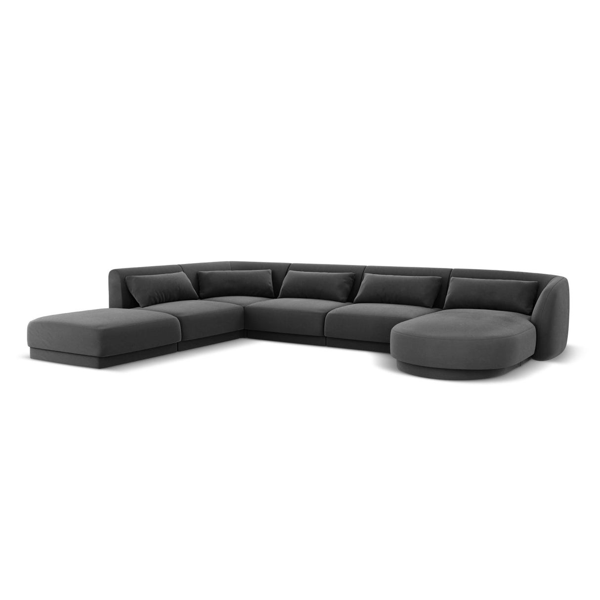 Tulum 6-Sitzer Panorama Ecksofa, Linke Seite, aus Samt in Grau (Bluvel 14), Beine aus Schwarzes Plastik, 330x255x70 cm von Cosmopolitan Design – Bild 4