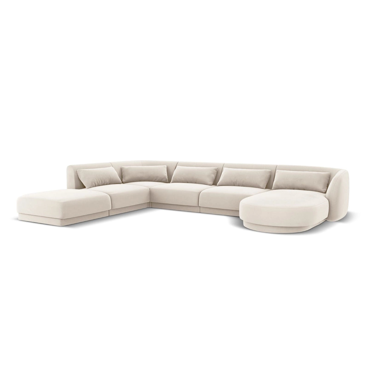 Tulum 6-Sitzer Panorama Ecksofa, Linke Seite, aus Samt in Hellbeige (Bluvel 22), Beine aus Schwarzes Plastik, 330x255x70 cm von Cosmopolitan Design – Bild 4