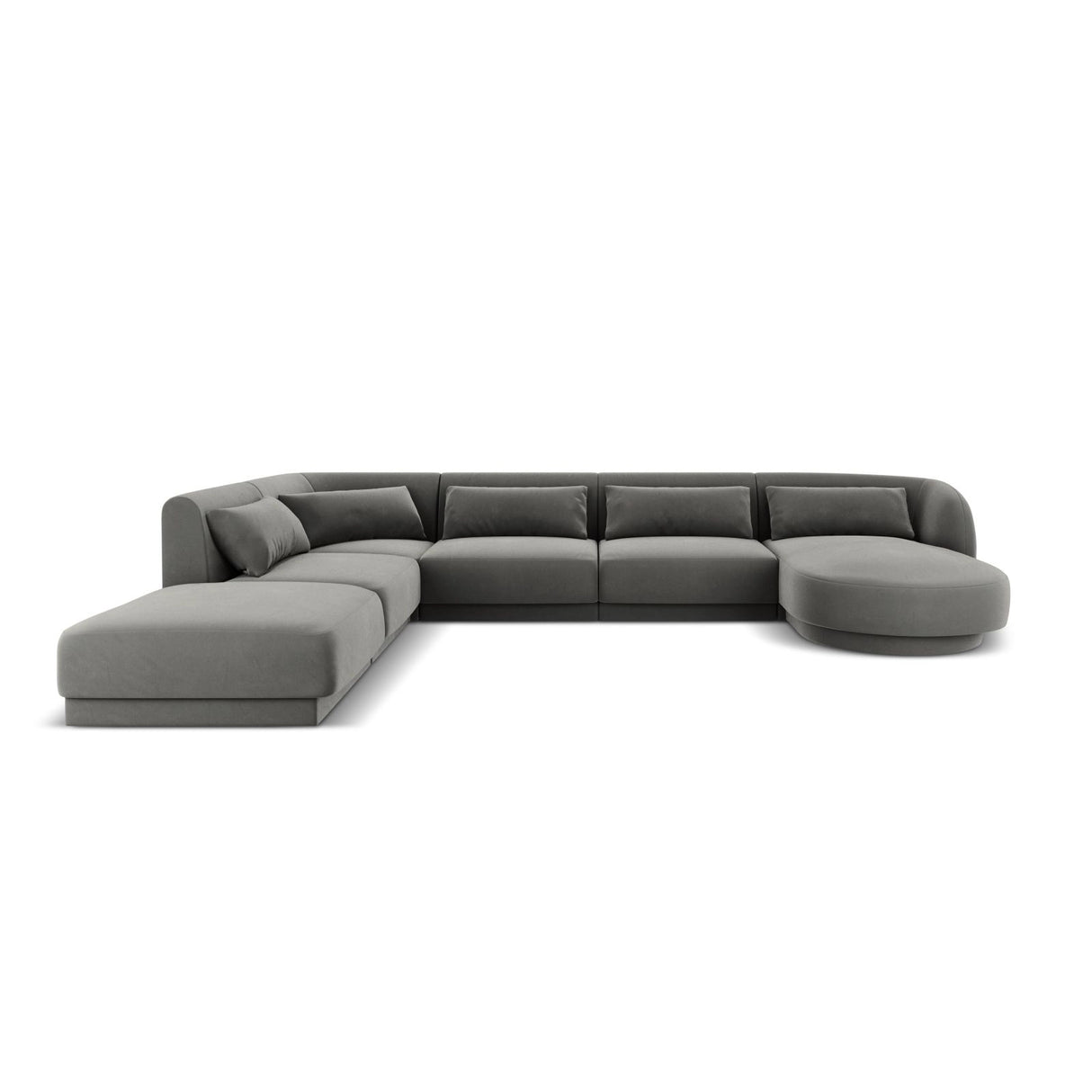 Tulum 6-Sitzer Panorama Ecksofa, Linke Seite, aus Samt in Hellgrau (Bluvel 13), Beine aus Schwarzes Plastik, 330x255x70 cm von Cosmopolitan Design – Bild 1
