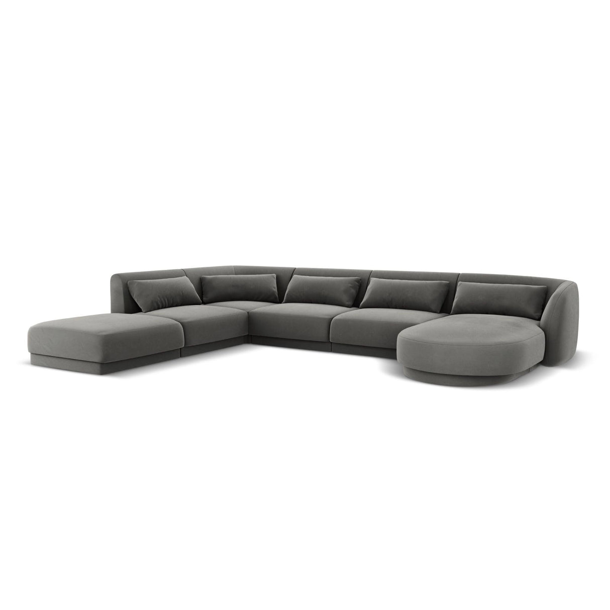 Tulum 6-Sitzer Panorama Ecksofa, Linke Seite, aus Samt in Hellgrau (Bluvel 13), Beine aus Schwarzes Plastik, 330x255x70 cm von Cosmopolitan Design – Bild 4