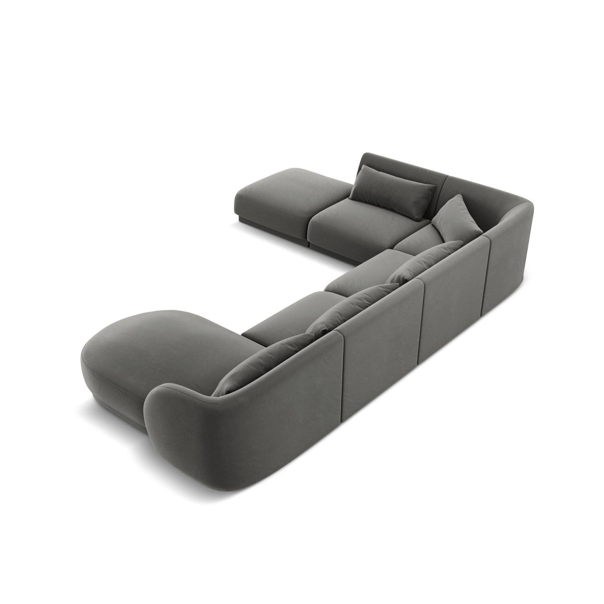 Tulum 6-Sitzer Panorama Ecksofa, Linke Seite, aus Samt in Hellgrau (Bluvel 13), Beine aus Schwarzes Plastik, 330x255x70 cm von Cosmopolitan Design – Bild 5