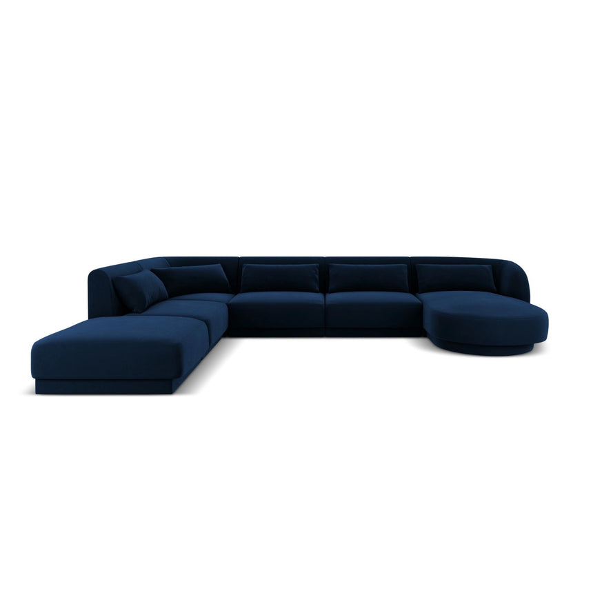 Tulum 6-Sitzer Panorama Ecksofa, Linke Seite, aus Samt in Königsblau (Bluvel 86), Beine aus Schwarzes Plastik, 330x255x70 cm von Cosmopolitan Design – Bild 1