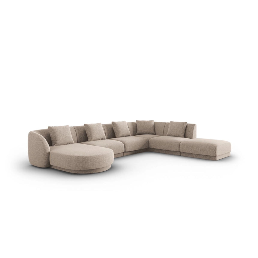Tulum 6-Sitzer Panorama Ecksofa, Rechte Seite, aus Chenille in Beige (Haga 30), Beine aus Schwarzes Plastik, 330x255x70 cm von Cosmopolitan Design – Bild 3