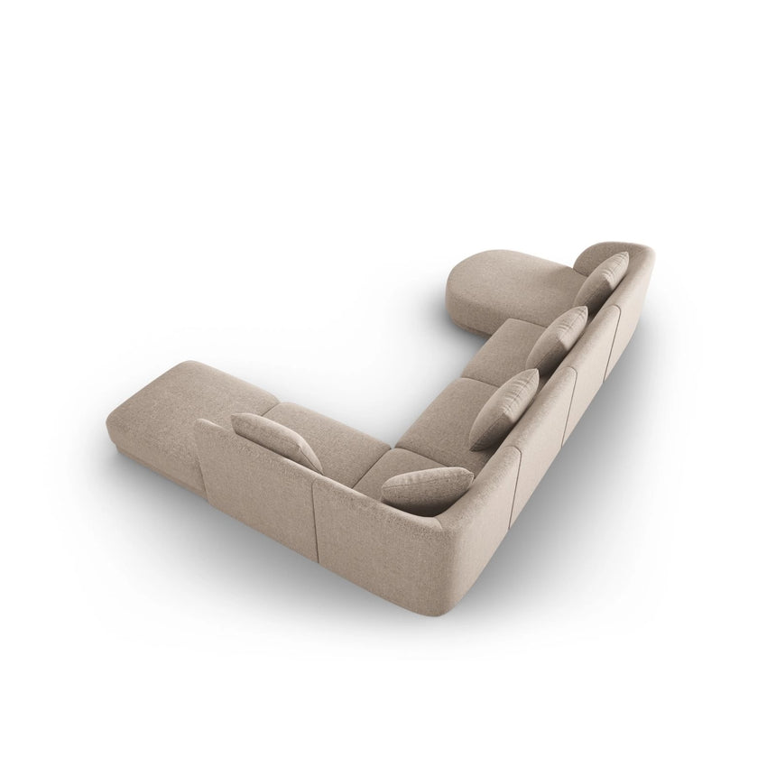 Tulum 6-Sitzer Panorama Ecksofa, Rechte Seite, aus Chenille in Beige (Haga 30), Beine aus Schwarzes Plastik, 330x255x70 cm von Cosmopolitan Design – Bild 4