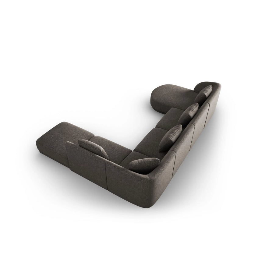Tulum 6-Sitzer Panorama Ecksofa, Rechte Seite, aus Chenille in Grau (Haga 16), Beine aus Schwarzes Plastik, 330x255x70 cm von Cosmopolitan Design – Bild 4