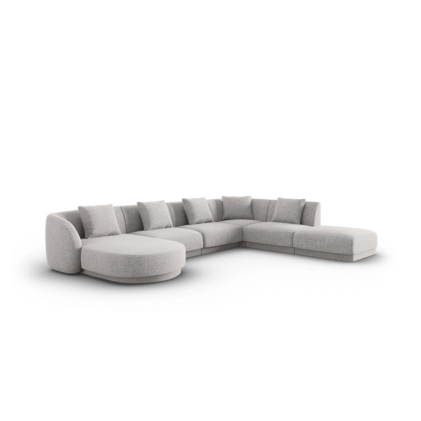 Tulum 6-Sitzer Panorama Ecksofa, Rechte Seite, aus Chenille in Hellgrau (Haga 06), Beine aus Schwarzes Plastik, 330x255x70 cm von Cosmopolitan Design – Bild 3