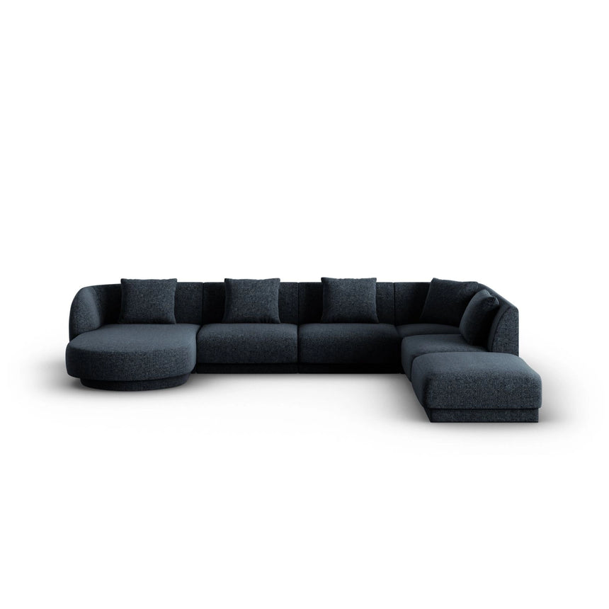 Tulum 6-Sitzer Panorama Ecksofa, Rechte Seite, aus Chenille in Königsblau (Haga 86), Beine aus Schwarzes Plastik, 330x255x70 cm von Cosmopolitan Design – Bild 1