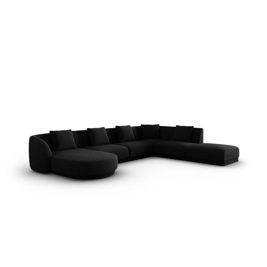 Tulum 6-Sitzer Panorama Ecksofa, Rechte Seite, aus Chenille in Schwarz (Haga 19), Beine aus Schwarzes Plastik, 330x255x70 cm von Cosmopolitan Design – Bild 3