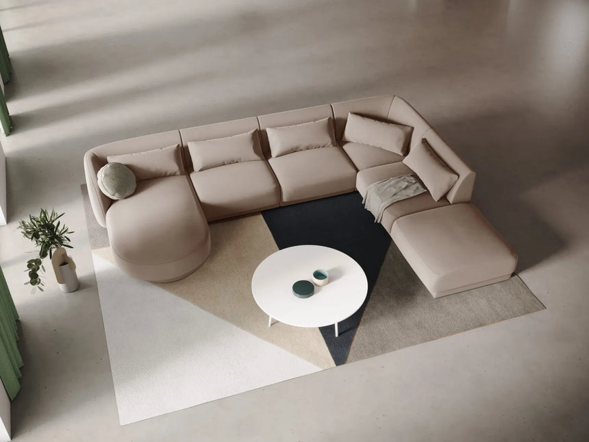 Tulum 6-Sitzer Panorama Ecksofa, Rechte Seite, aus Samt in Beige (Bluvel 28), Beine aus Schwarzes Plastik, 330x255x70 cm von Cosmopolitan Design – Bild 2