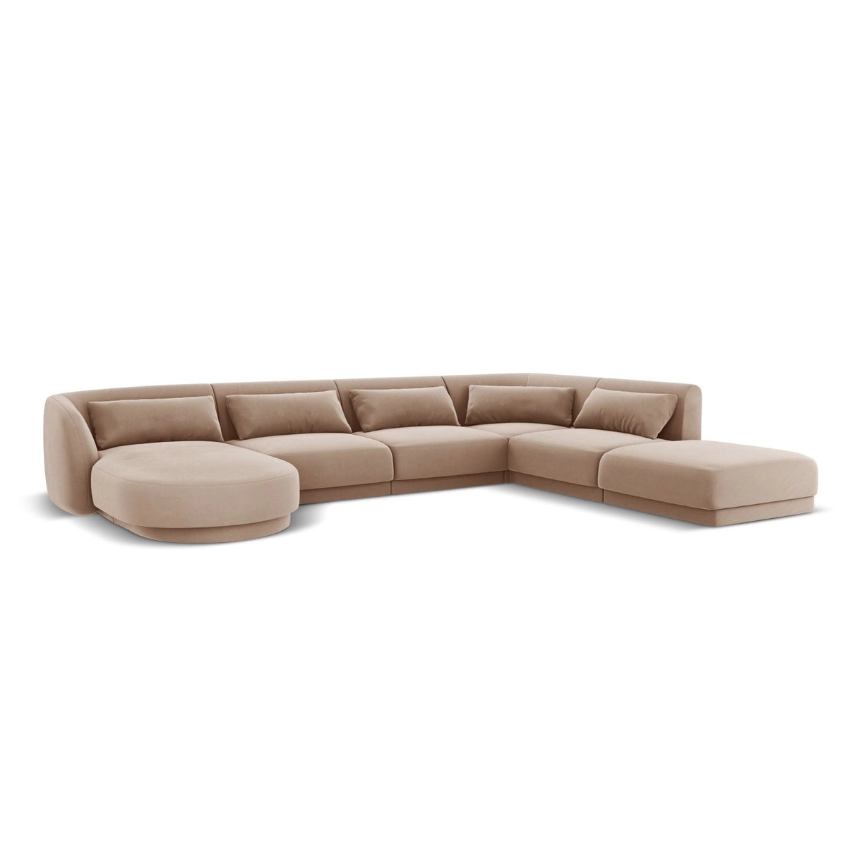 Tulum 6-Sitzer Panorama Ecksofa, Rechte Seite, aus Samt in Beige (Bluvel 28), Beine aus Schwarzes Plastik, 330x255x70 cm von Cosmopolitan Design – Bild 4