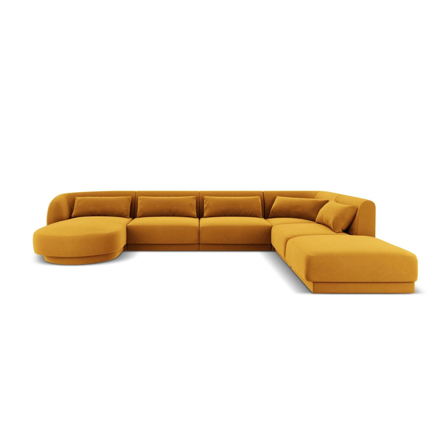 Tulum 6-Sitzer Panorama Ecksofa, Rechte Seite, aus Samt in Gelb (Bluvel 68), Beine aus Schwarzes Plastik, 330x255x70 cm von Cosmopolitan Design – Bild 1