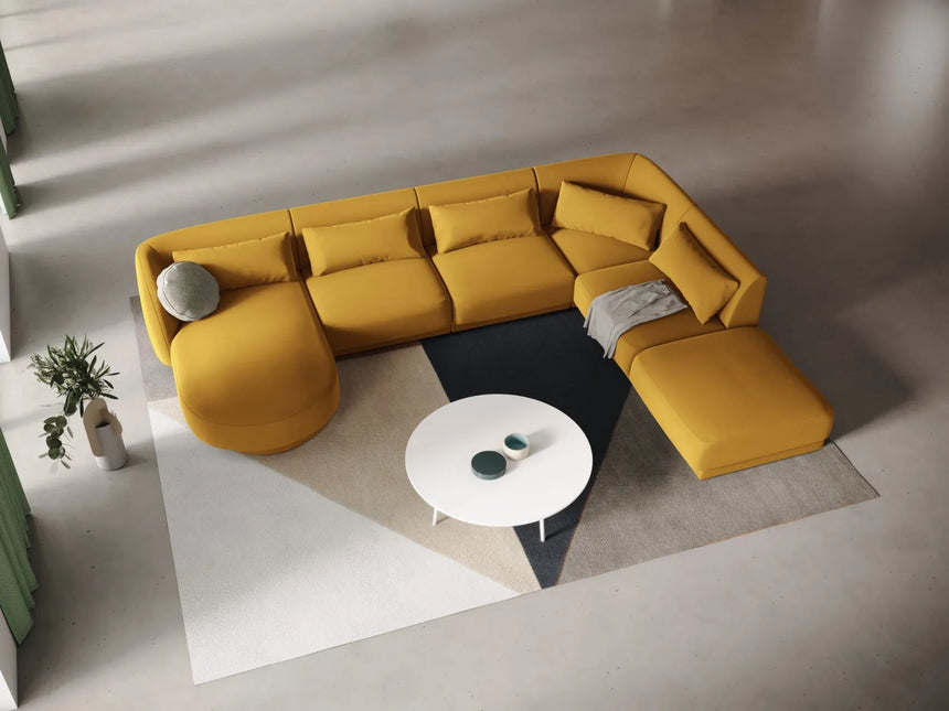 Tulum 6-Sitzer Panorama Ecksofa, Rechte Seite, aus Samt in Gelb (Bluvel 68), Beine aus Schwarzes Plastik, 330x255x70 cm von Cosmopolitan Design – Bild 2