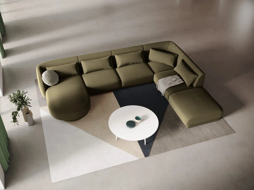 Tulum 6-Sitzer Panorama Ecksofa, Rechte Seite, aus Samt in Grün (Bluvel 77), Beine aus Schwarzes Plastik, 330x255x70 cm von Cosmopolitan Design – Bild 2