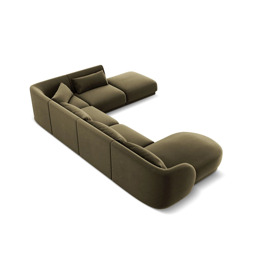 Tulum 6-Sitzer Panorama Ecksofa, Rechte Seite, aus Samt in Grün (Bluvel 77), Beine aus Schwarzes Plastik, 330x255x70 cm von Cosmopolitan Design – Bild 5