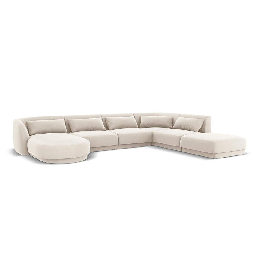 Tulum 6-Sitzer Panorama Ecksofa, Rechte Seite, aus Samt in Hellbeige (Bluvel 22), Beine aus Schwarzes Plastik, 330x255x70 cm von Cosmopolitan Design – Bild 4