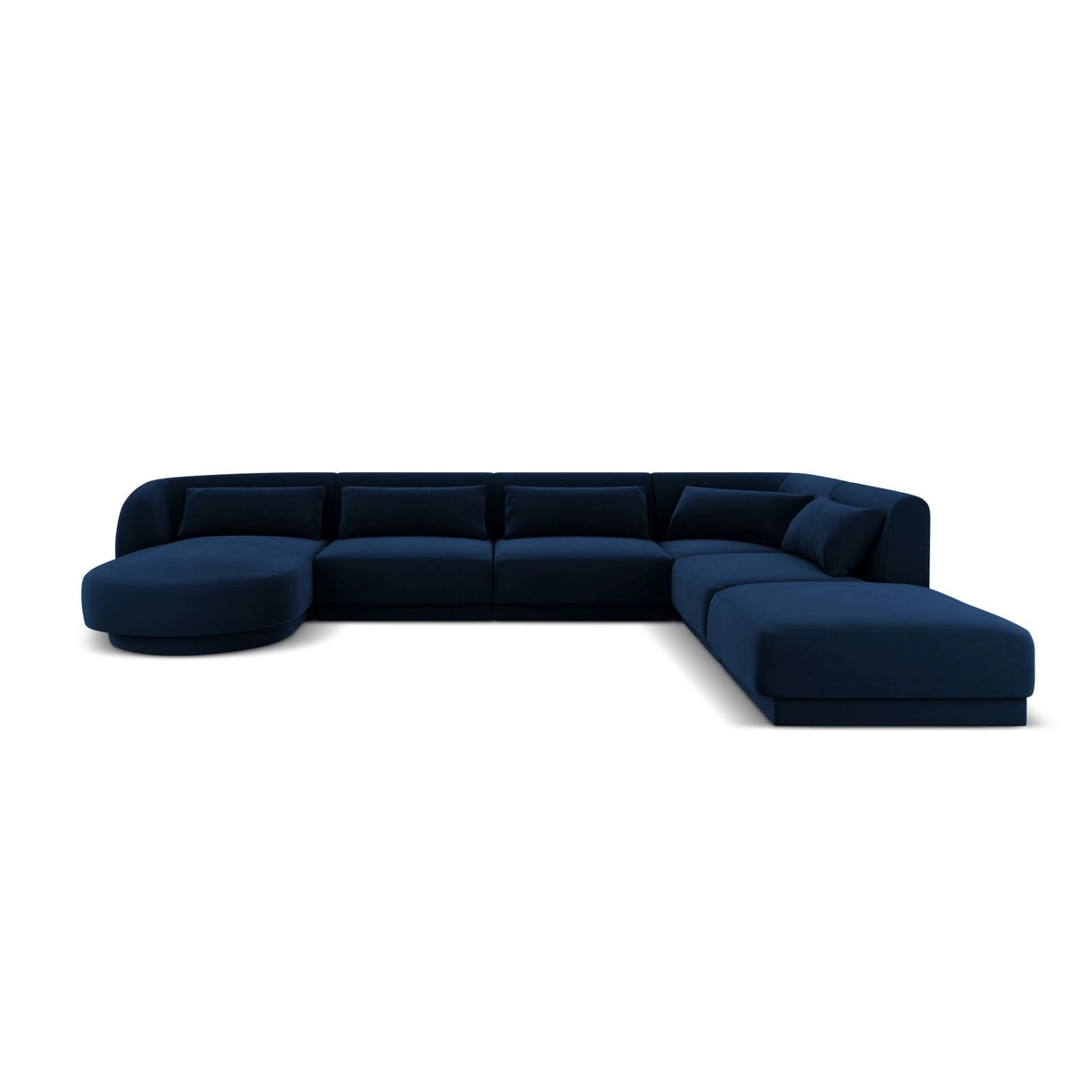 Tulum 6-Sitzer Panorama Ecksofa, Rechte Seite, aus Samt in Königsblau (Bluvel 86), Beine aus Schwarzes Plastik, 330x255x70 cm von Cosmopolitan Design – Bild 1