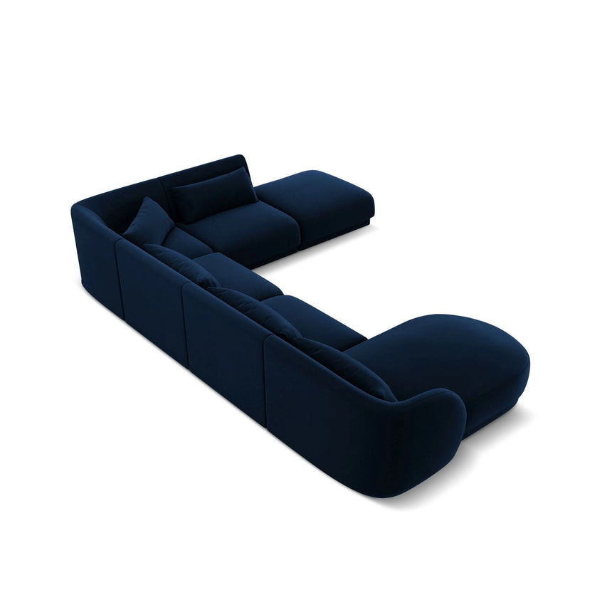 Tulum 6-Sitzer Panorama Ecksofa, Rechte Seite, aus Samt in Königsblau (Bluvel 86), Beine aus Schwarzes Plastik, 330x255x70 cm von Cosmopolitan Design – Bild 5