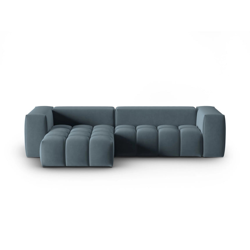 Verona 3-Sitzer Ecksofa, Linke Seite, aus Samt in Pastellblau (Casino Dark Blue), 260x145 cm von Cosmopolitan Design – Bild 1