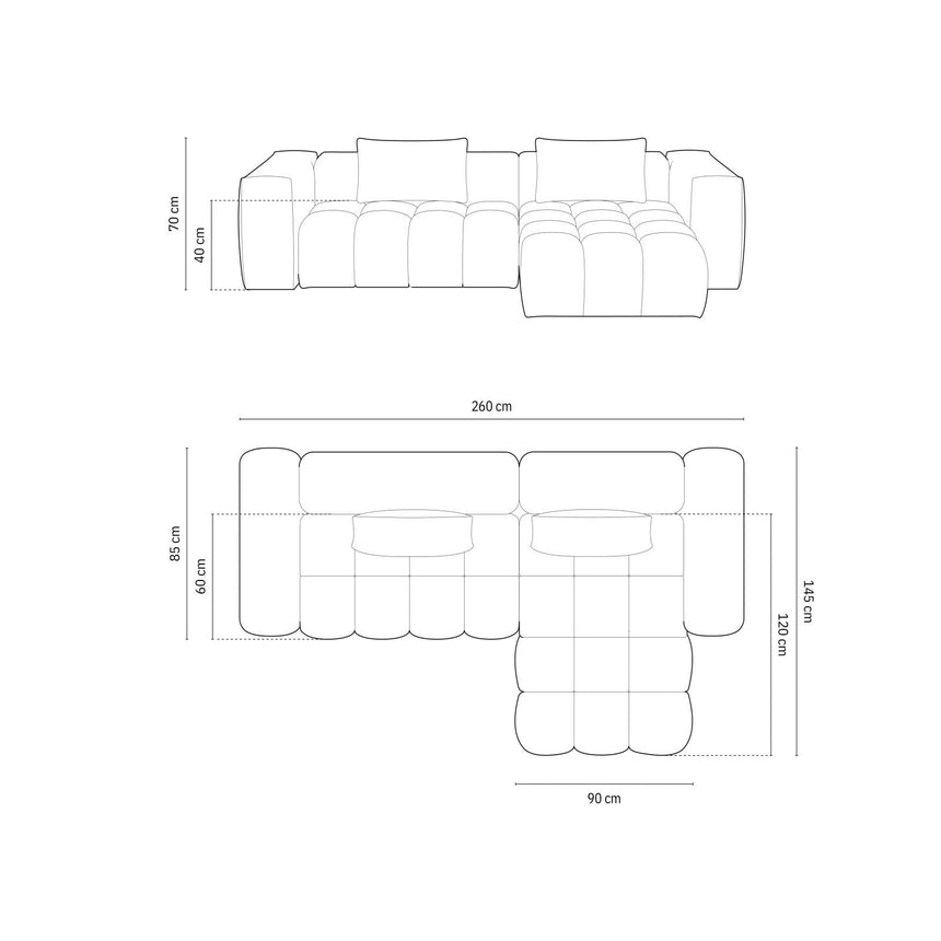 Verona 3-Sitzer Ecksofa, Rechte Seite, aus Strukturierter Stoff in Grau (Sorella 89), 260x145 cm von Cosmopolitan Design – Bild 2