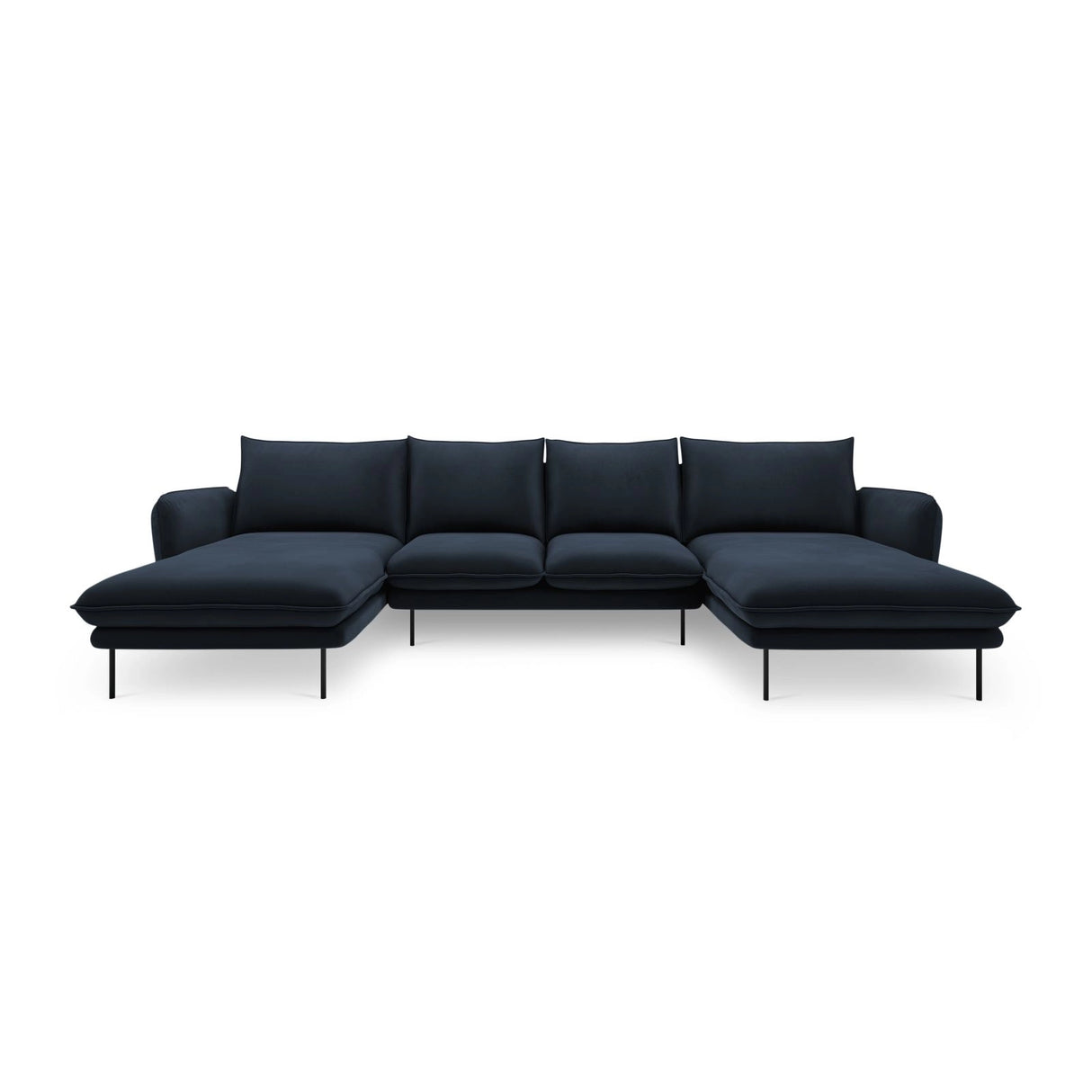 Vienna 6-Sitzer Panorama Sofa aus Samt in Dunkelblau (Bluvel 89), Beine in Schwarzes Metall, 350x170x95 cm von Cosmopolitan Design – Bild 3