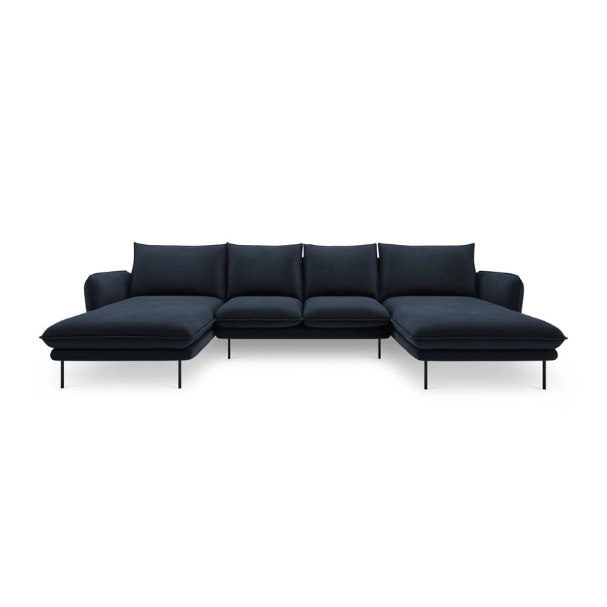 Vienna 6-Sitzer Panorama Sofa aus Samt in Dunkelblau (Bluvel 89), Beine in Schwarzes Metall, 350x170x95 cm von Cosmopolitan Design – Bild 3