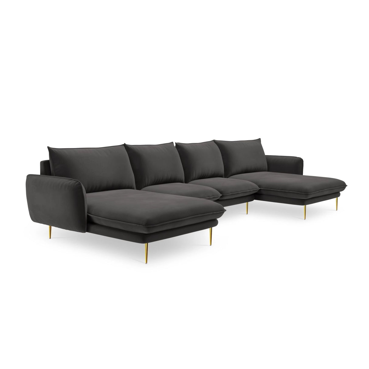 Vienna 6-Sitzer Panorama Sofa aus Samt in Dunkelgrau (Bluvel 18), Beine in Goldmetall, 350x170x95 cm von Cosmopolitan Design – Bild 4