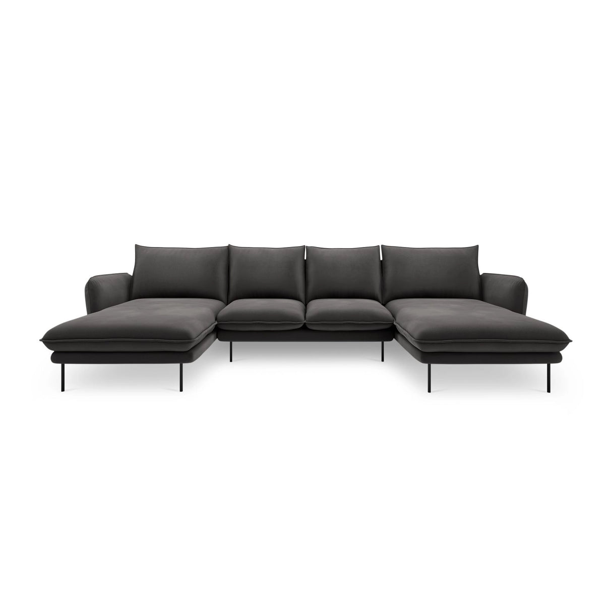 Vienna 6-Sitzer Panorama Sofa aus Samt in Dunkelgrau (Bluvel 18), Beine in Schwarzes Metall, 350x170x95 cm von Cosmopolitan Design – Bild 3