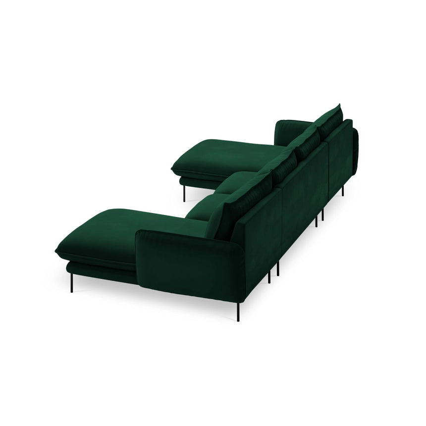 Vienna 6-Sitzer Panorama Sofa aus Samt in Flaschengrün (Bluvel 78), Beine in Schwarzes Metall, 350x170x95 cm von Cosmopolitan Design – Bild 5