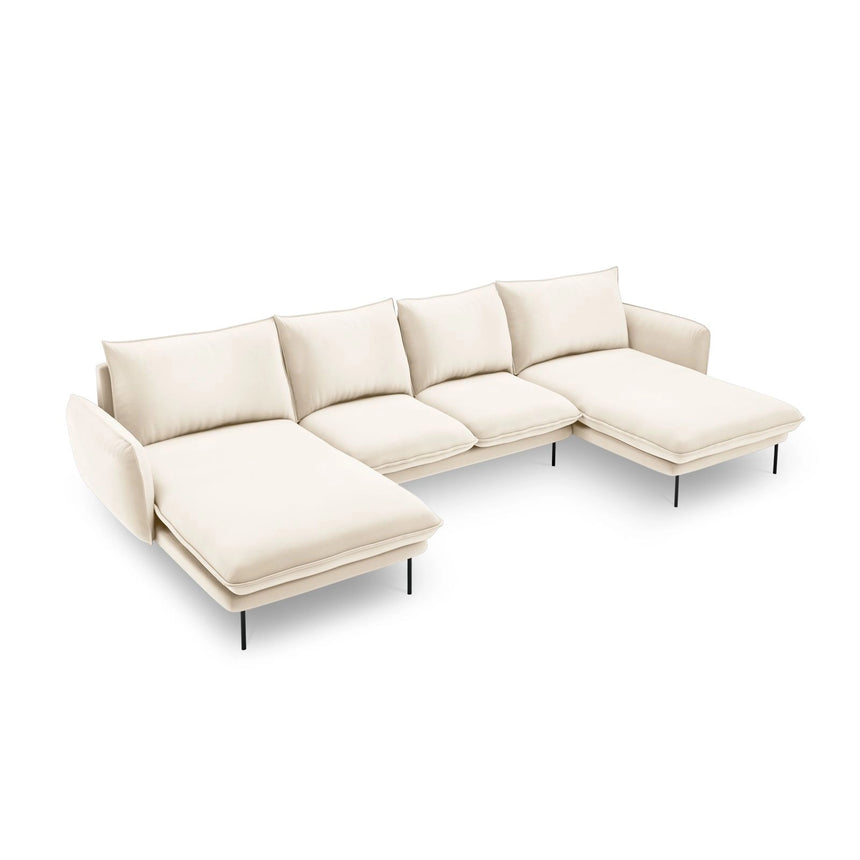 Vienna 6-Sitzer Panorama Sofa aus Samt in Hellbeige (Bluvel 22), Beine in Schwarzes Metall, 350x170x95 cm von Cosmopolitan Design – Bild 1