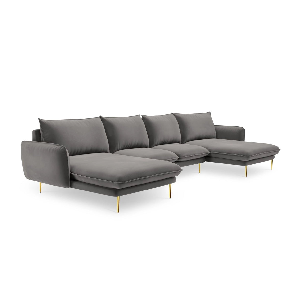Vienna 6-Sitzer Panorama Sofa aus Samt in Hellgrau (Bluvel 13), Beine in Goldmetall, 350x170x95 cm von Cosmopolitan Design – Bild 4