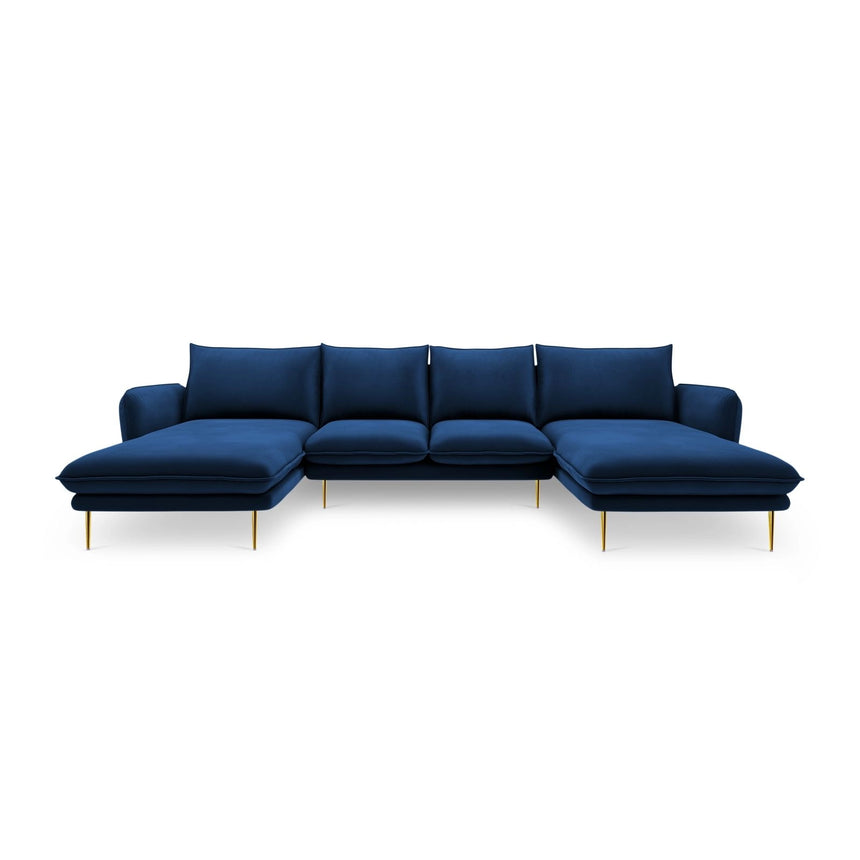 Vienna 6-Sitzer Panorama Sofa aus Samt in Königsblau (Bluvel 86), Beine in Goldmetall, 350x170x95 cm von Cosmopolitan Design – Bild 3