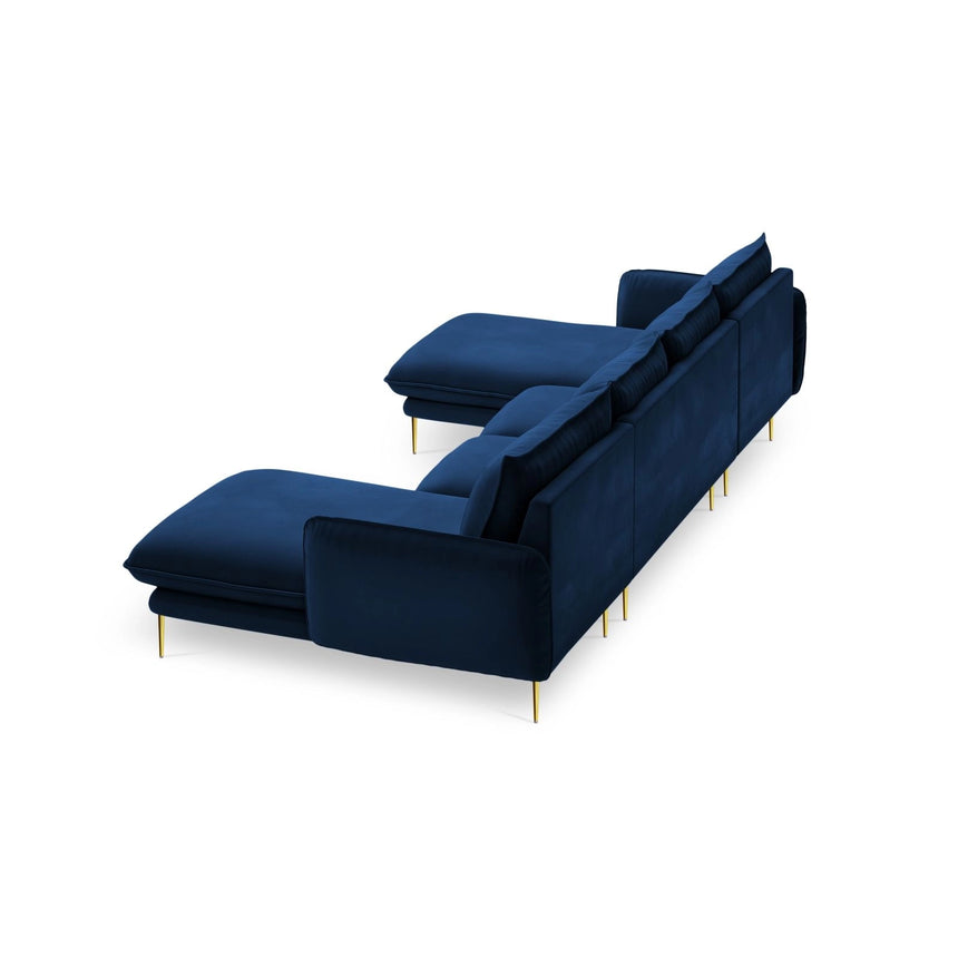 Vienna 6-Sitzer Panorama Sofa aus Samt in Königsblau (Bluvel 86), Beine in Goldmetall, 350x170x95 cm von Cosmopolitan Design – Bild 5