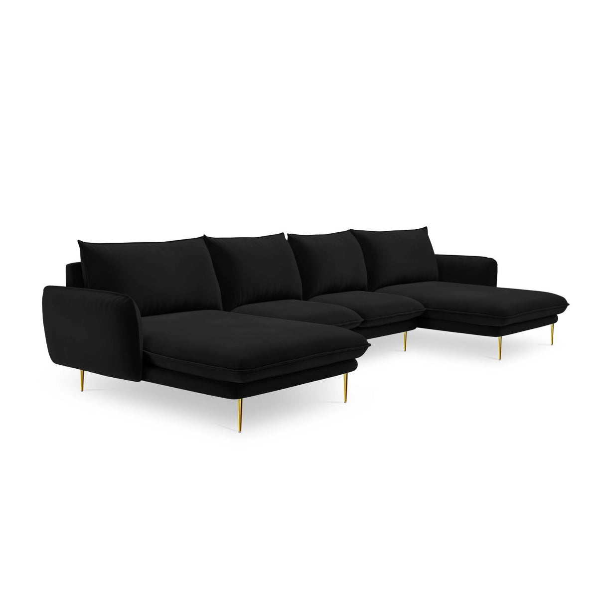 Vienna 6-Sitzer Panorama Sofa aus Samt in Schwarz (Bluvel 19), Beine in Goldmetall, 350x170x95 cm von Cosmopolitan Design – Bild 4