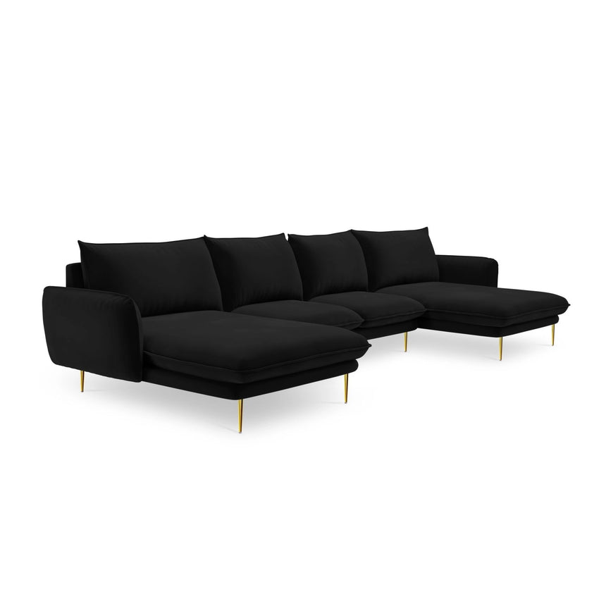Vienna 6-Sitzer Panorama Sofa aus Samt in Schwarz (Bluvel 19), Beine in Goldmetall, 350x170x95 cm von Cosmopolitan Design – Bild 4