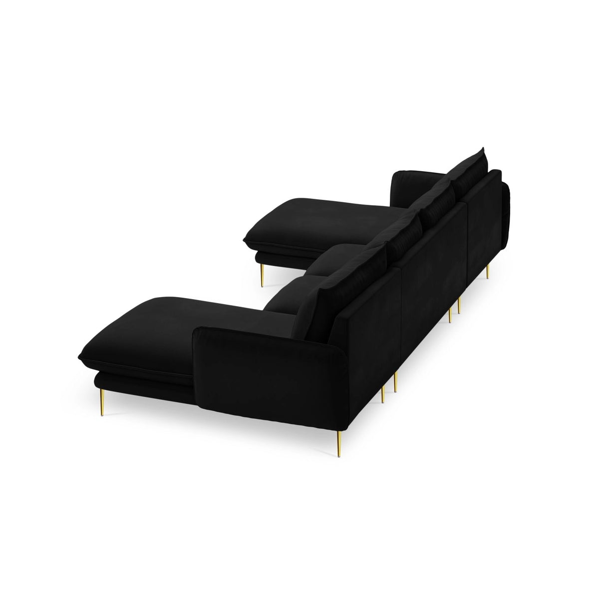 Vienna 6-Sitzer Panorama Sofa aus Samt in Schwarz (Bluvel 19), Beine in Goldmetall, 350x170x95 cm von Cosmopolitan Design – Bild 5